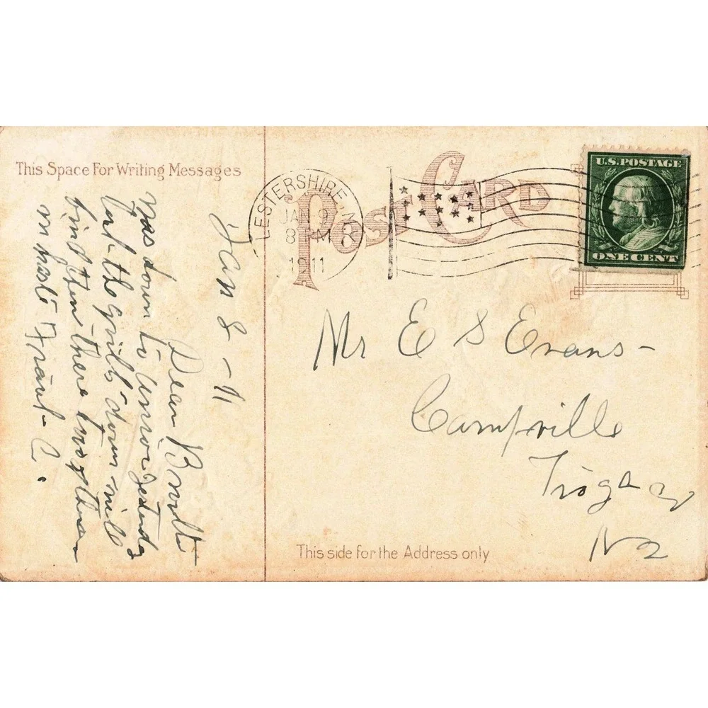 Vtg 1911 New Years Greetings Postcard Gnomes Money Bags Moon 1c Franklin Stamp